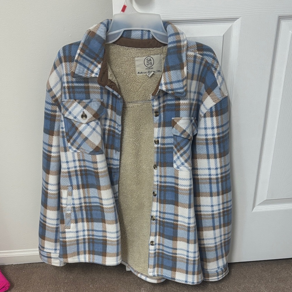 Cascade Collective Blue and Brown Plaid Kids Jacket